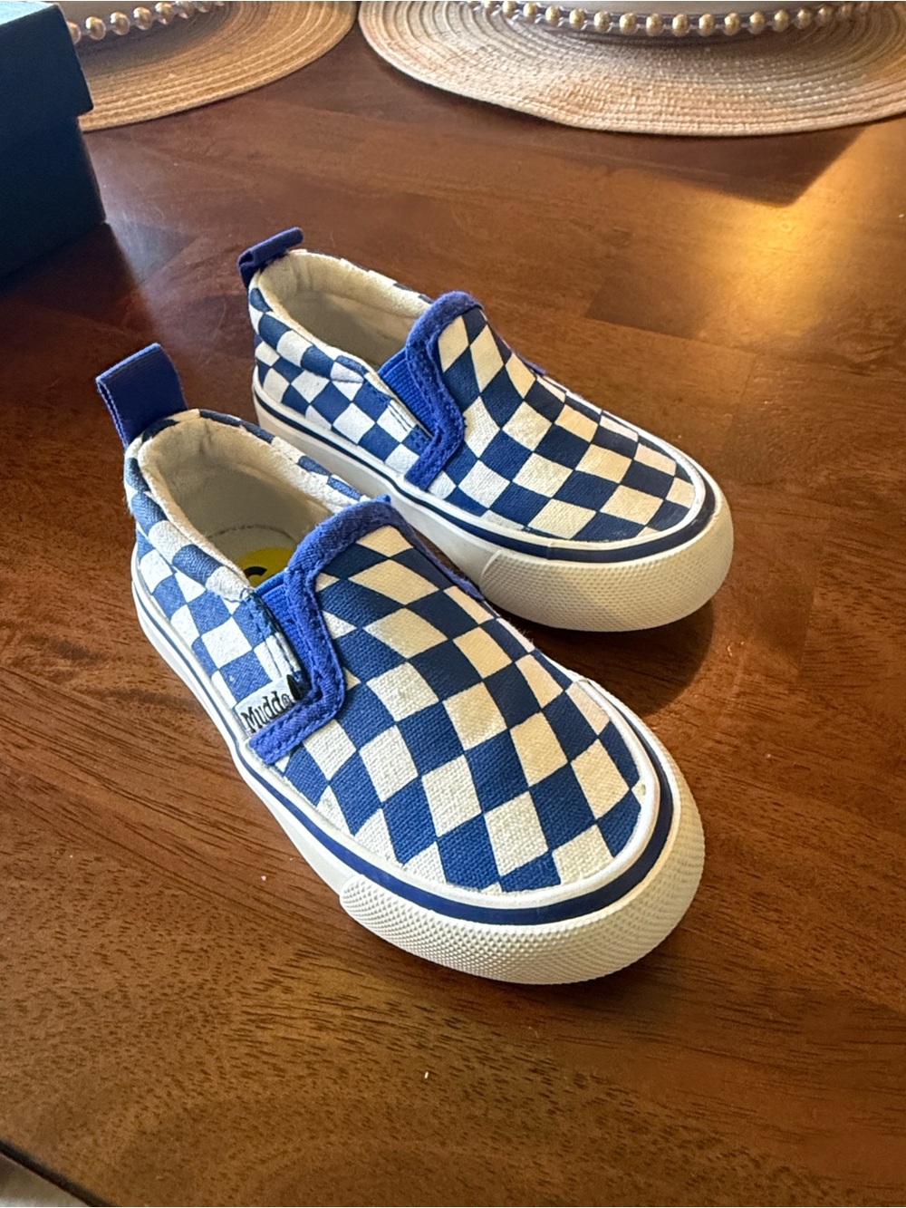 Mudd Kids Blue & White Checker Slip-On Sneakers 5C